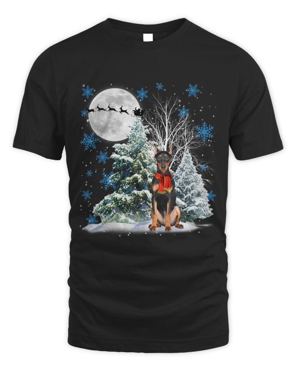German Pinscher Under Moonlight Snow Christmas Pajama 68