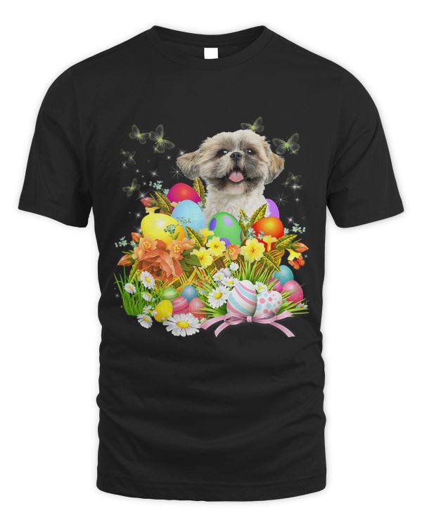 Shih Tzu Bunny Dog With Easter Eggs Basket Cool