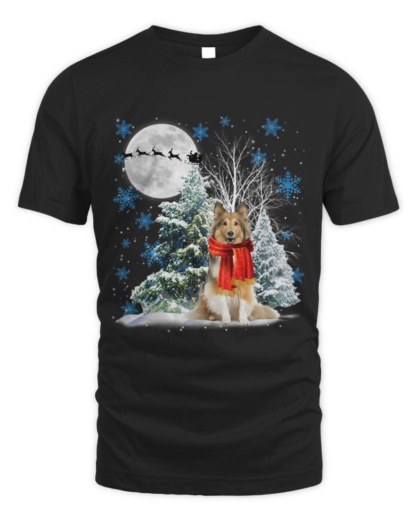 Shetland Sheepdog Under Moonlight Snow Christmas Pajama 50
