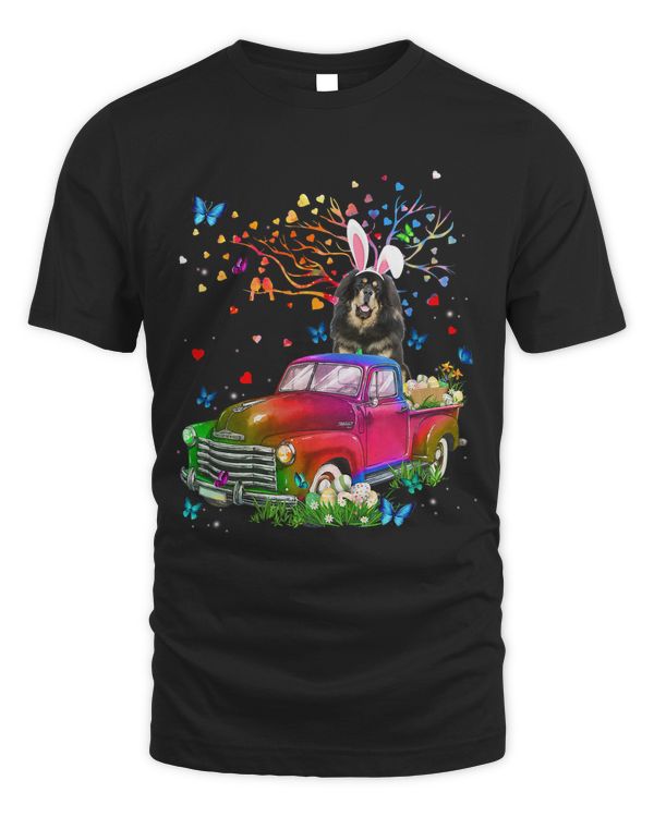 Tibetan Mastiff Dog Bunny Truck Hunting Eggs Tree Easter Day