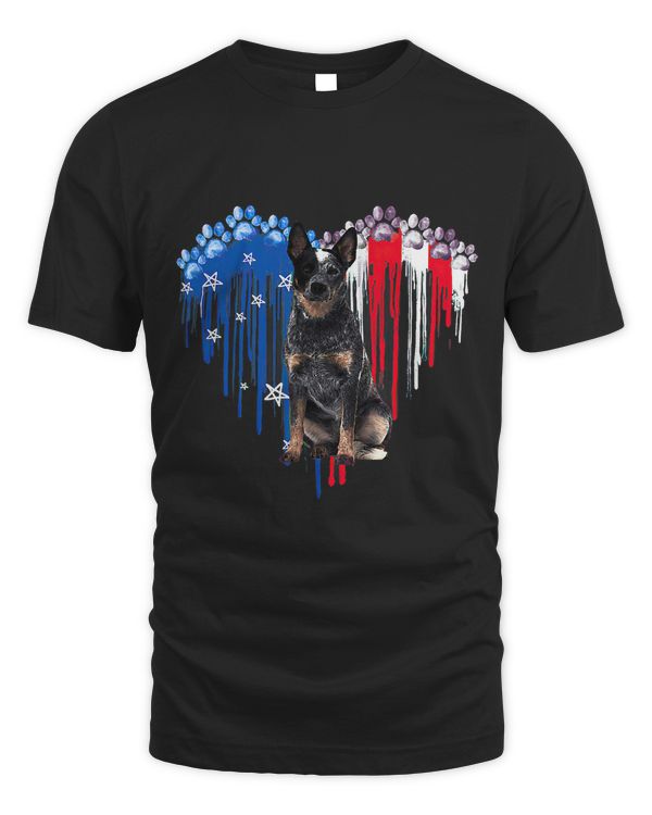 American Heeler Dog Heart 4th Of July USA Flag Patriotic