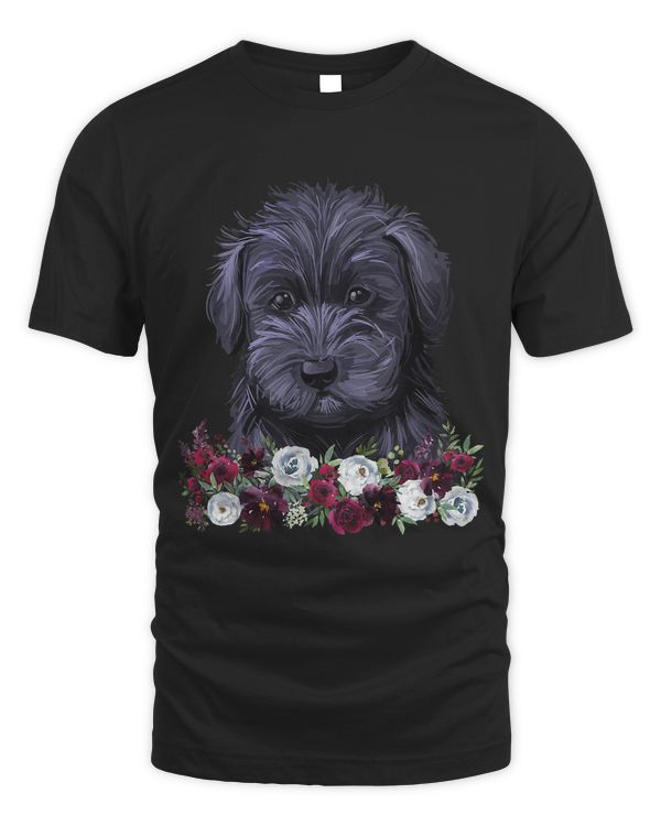 Black Schnoodle Dog Floral