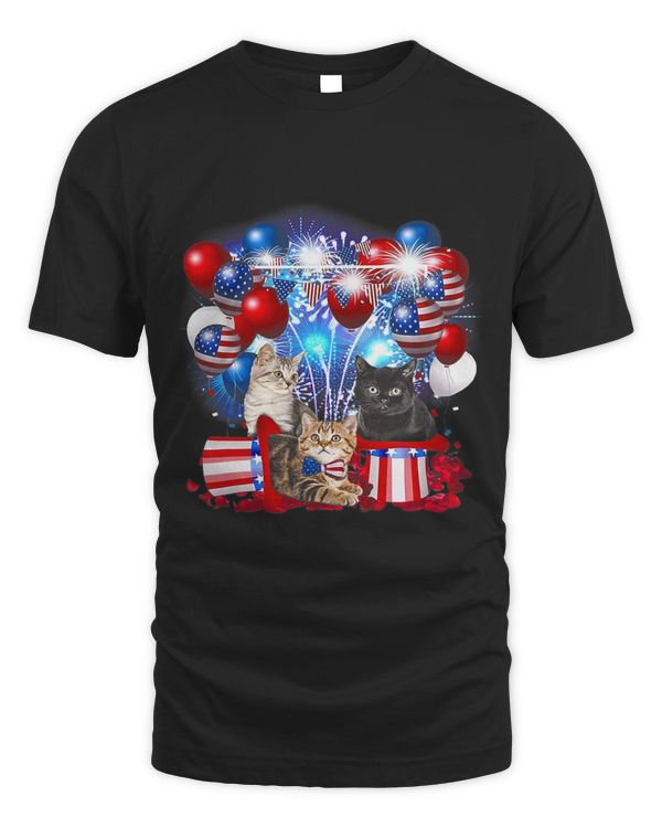 3 Cat Kitten Balloon Firework American Flag
