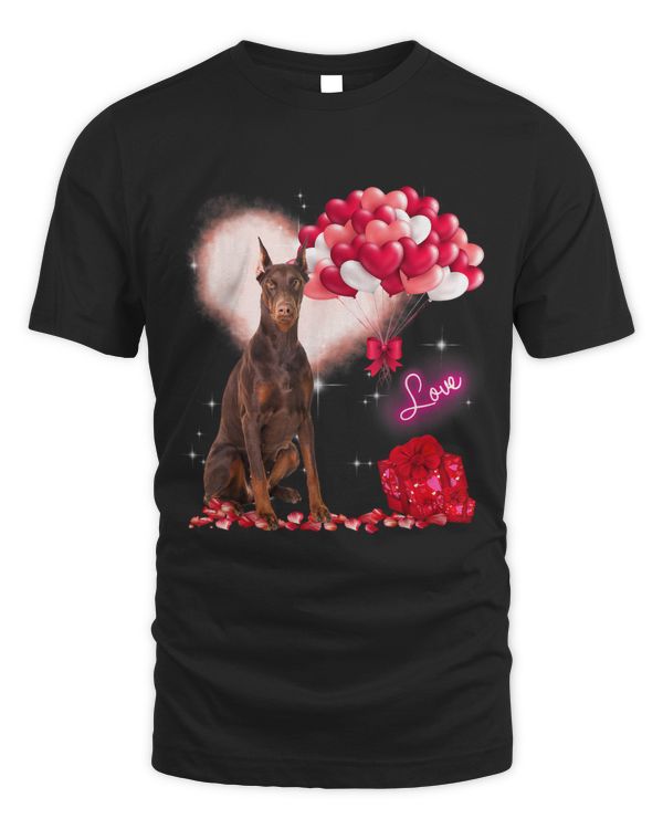 Cute Doberman Balloon Heart Valentines Day Valentine