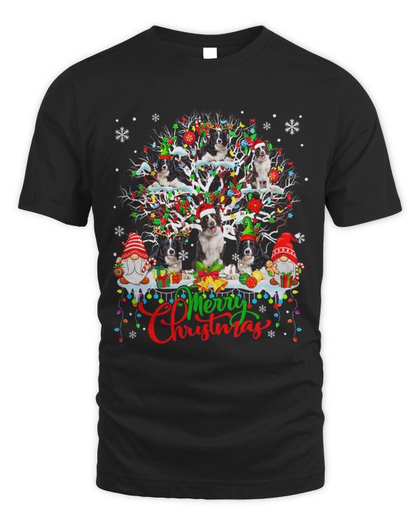 Group Santa Reindeer Elf Border Collies On Xmas Tree Gnomes