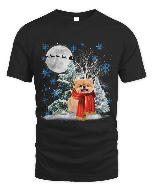 Pomeranian Under Moonlight Snow Christmas Pajama 79