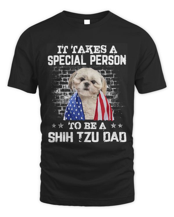 Shih Tzu Dad With Proud American Flag Dog Fathers Day