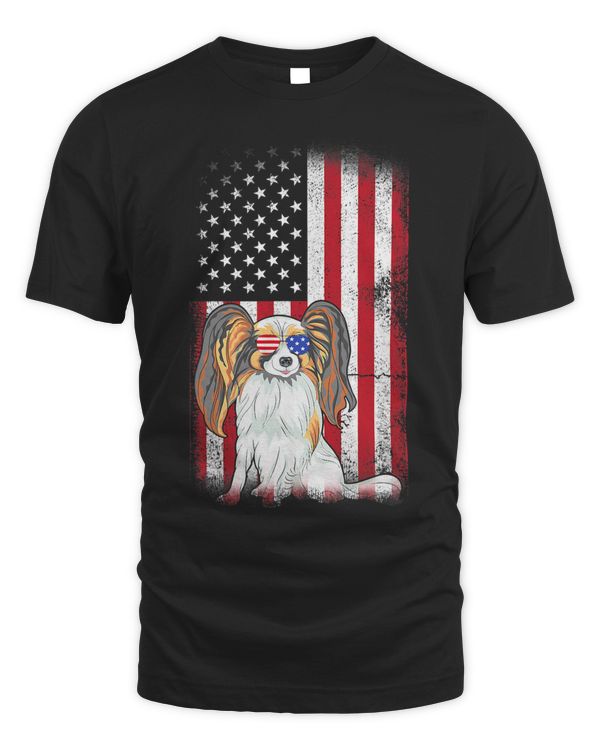 Papillon Dog USA Flag Boys Girls Men Women Fourth Of July 20