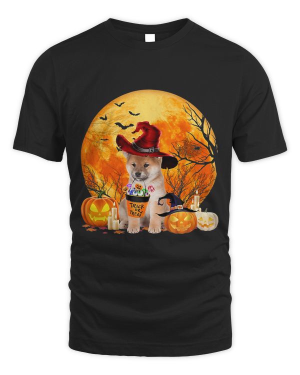 Trick Halloween Shiba Inu Witch Hat Spooky Pumpkin Moon 254