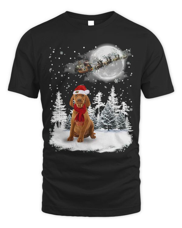Vizsla Dog Under Moonlight Snow Christmas Pajama 12