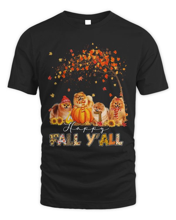 Happy Fall Yall Pomeranian Autumn Lover Pumpkins Halloween 225
