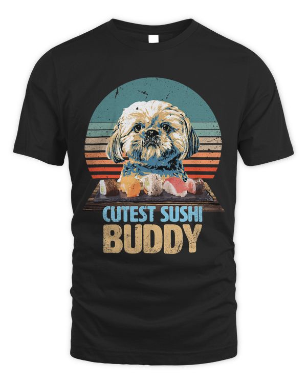 Funnycute Shih Tzu loves eating sushi at Christmas