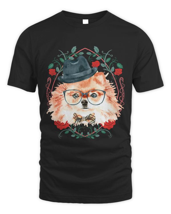 Funny Pomeranian Design with Floral Background Black Hat 231