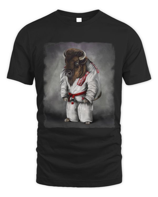 Bison Buffalo Bull Judo Karate Master in White Judogi