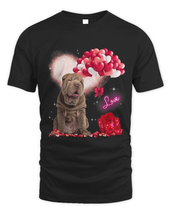 Cute Shar Pei Balloon Heart Valentines Day Valentine