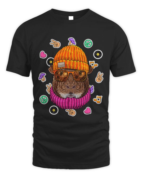 Hipster Guinea Pig Geek Nerd Glasses Animal Love Peace Sign