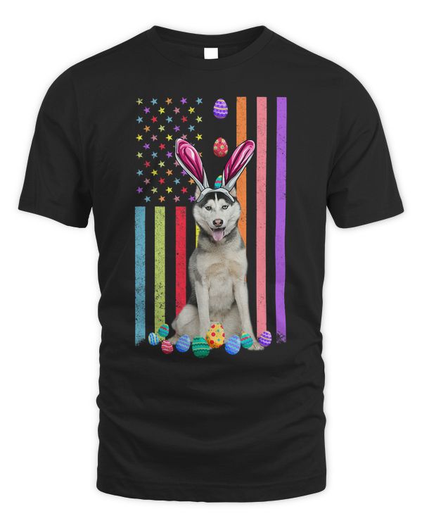 Easter Day American Eggs Flag Husky Dog Funny