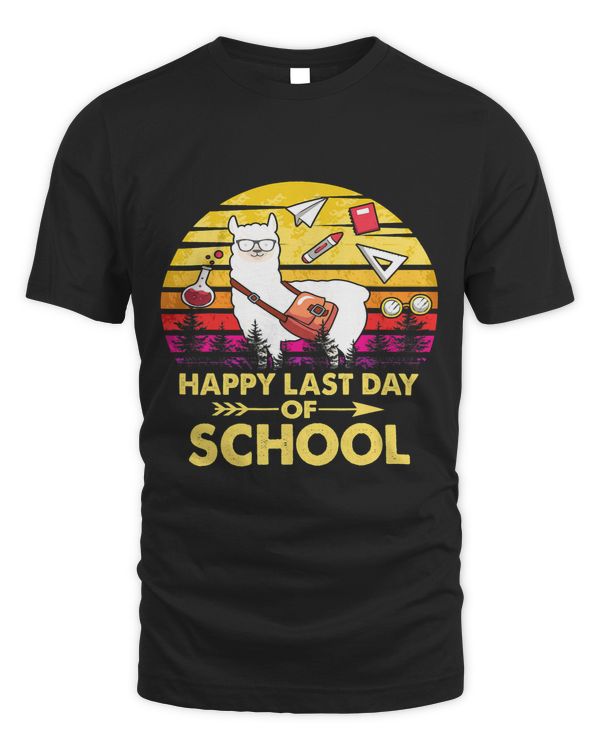 Cute Happy Last Day OF SchoolLlama Vintage Funny
