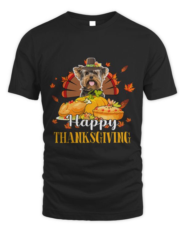 Happy Thanksgiving Turkey Yorkshire Terrier Wearing Hat