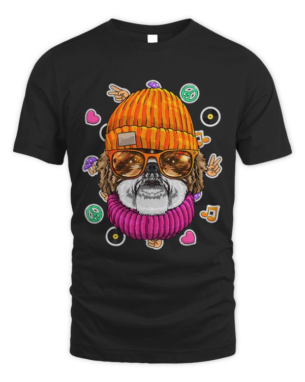 Hipster Shih Tzu Geek Nerd Glasses Dog Love Peace Sign