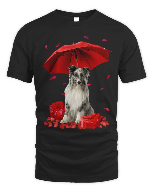 Valentines Day Shetland Sheepdog Umbrella Heart Puppy Dog