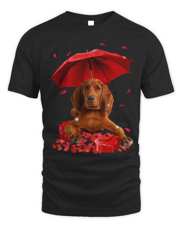 Valentines Day Redbone Coonhound Umbrella Heart Puppy Dog