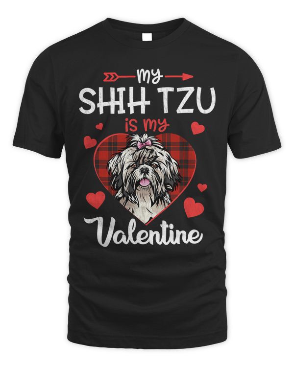 Shih Tzu Is My Valentine Dog Red Plaid Heart Valentine Day 137