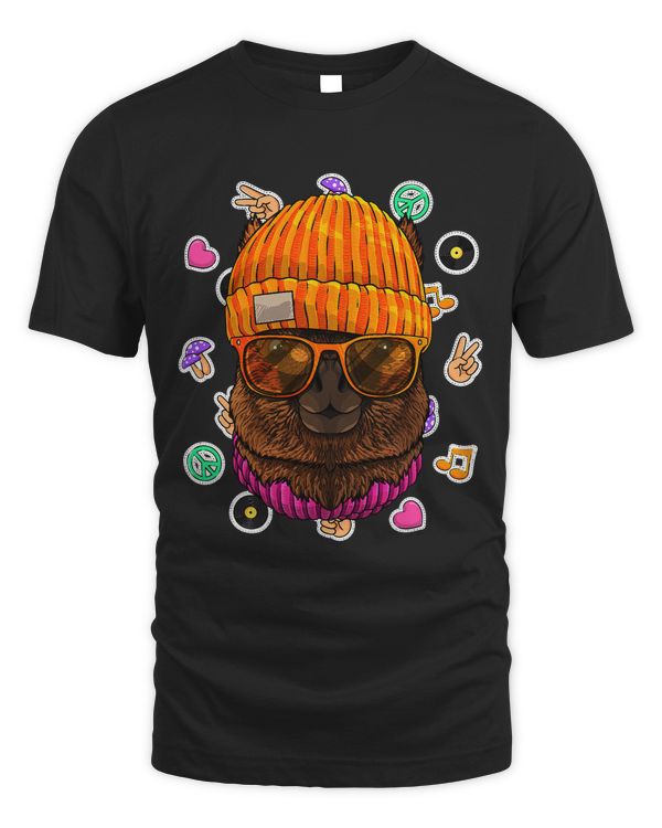 Hipster Alpaca Geek Nerd Glasses Animal Love Peace Sign