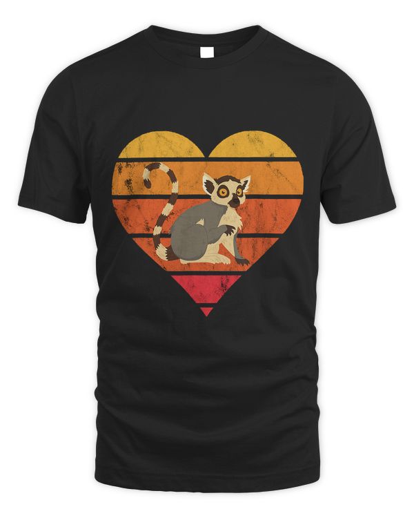 Lemur Heart Shaped Retro Vintage Sunset Animal Lemur Lover