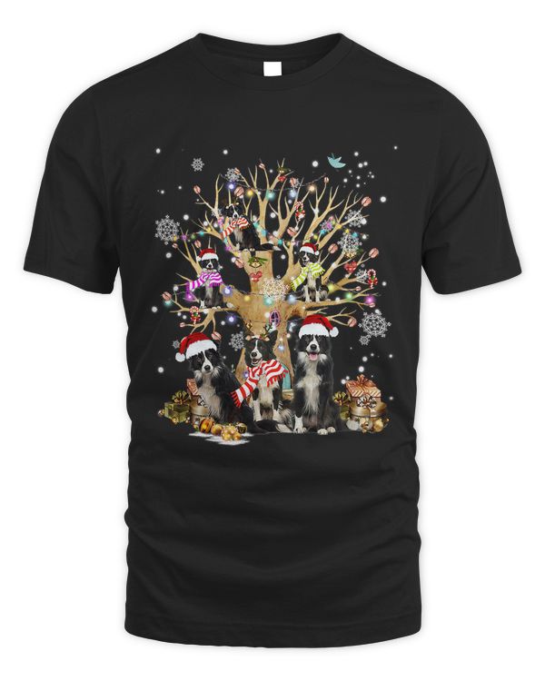 Border Collie Christmas Tree Lights Xmas Pajama Dog 294