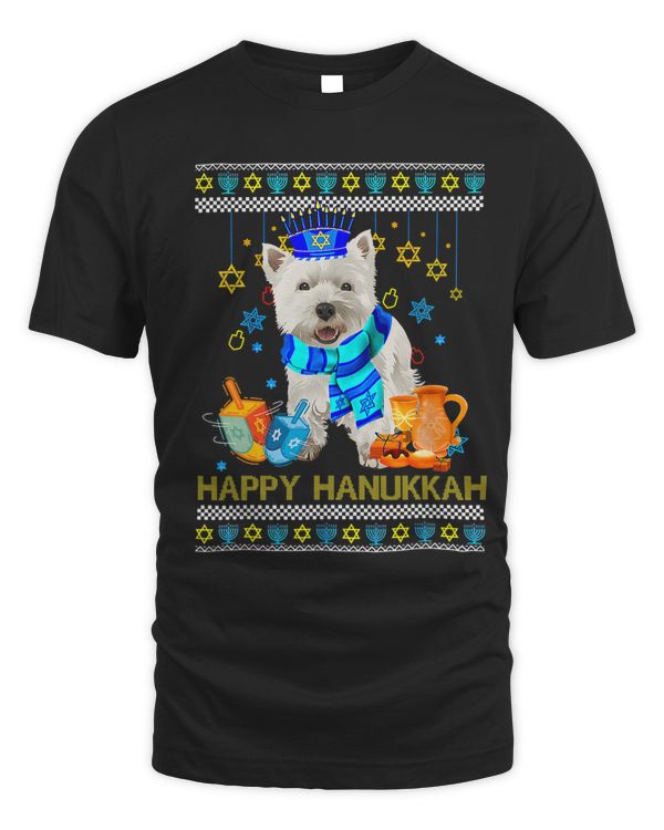 Ugly Hanukkah Sweater Jewish West Highland White Terrier 275