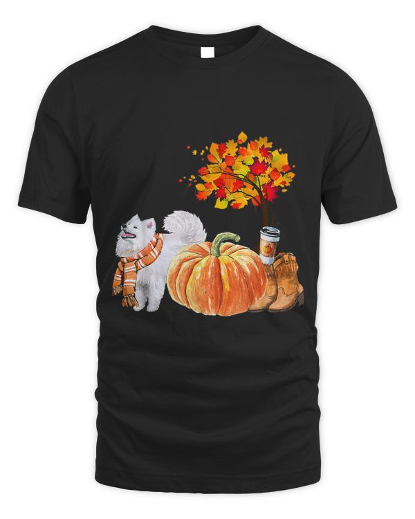 Cute Samoyed Scarf Pumpkin Spice Latte Autumn Leaves Fall 261