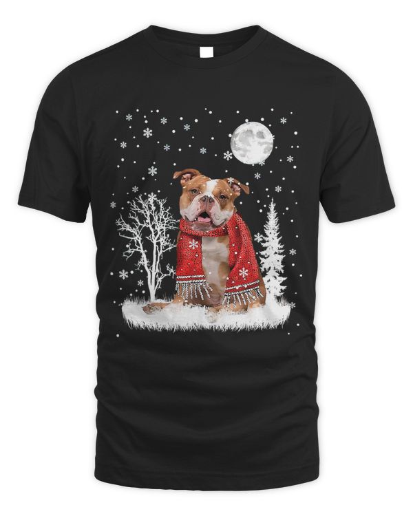 Old English Bulldog Under Moonlight Snow Christmas Pajama 310