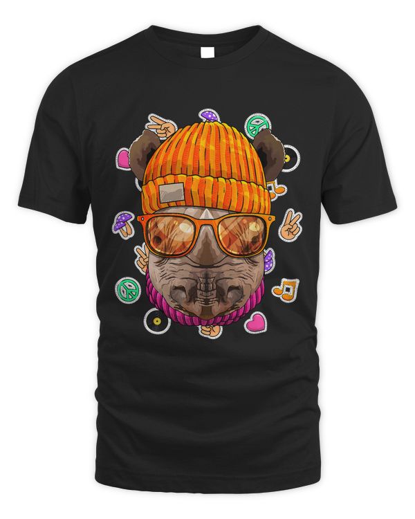 Hipster Rhino Geek Nerd Glasses Animal Love Peace Sign
