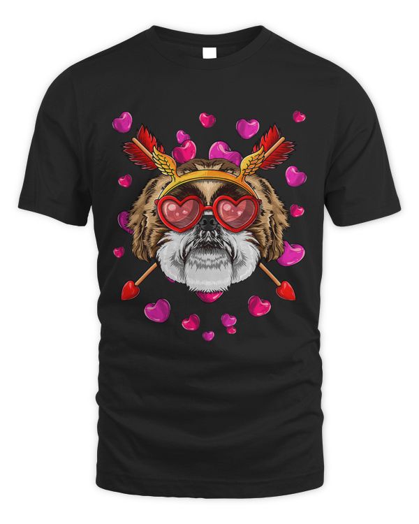 Shih Tzu Valentines Day Dog Face Heart Glasses Love Arrows
