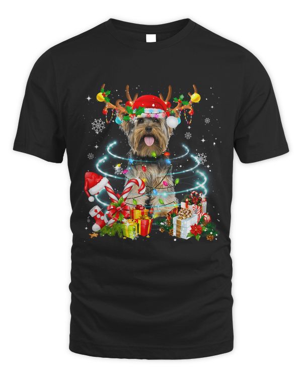 Yorkie Reindeer Christmas Tree Lights Pajama Dog Xmas 209