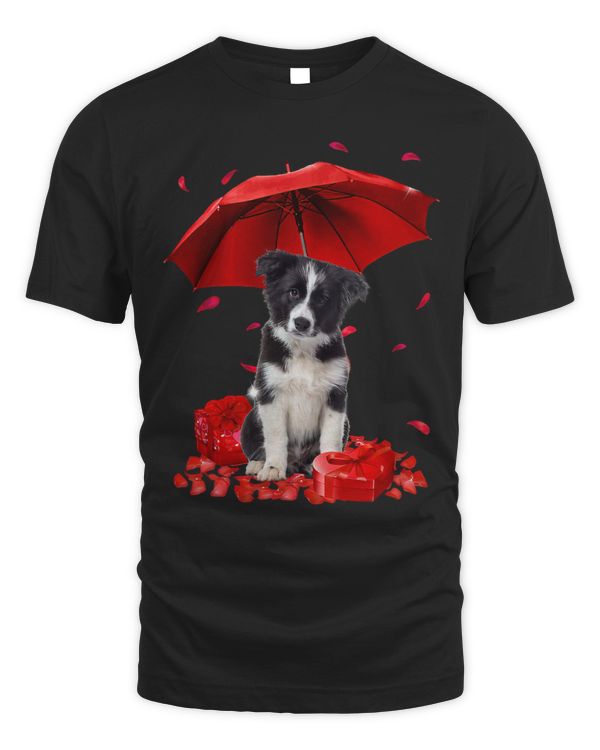 Valentines Day Border Collie Umbrella Heart Puppy Dog Lover