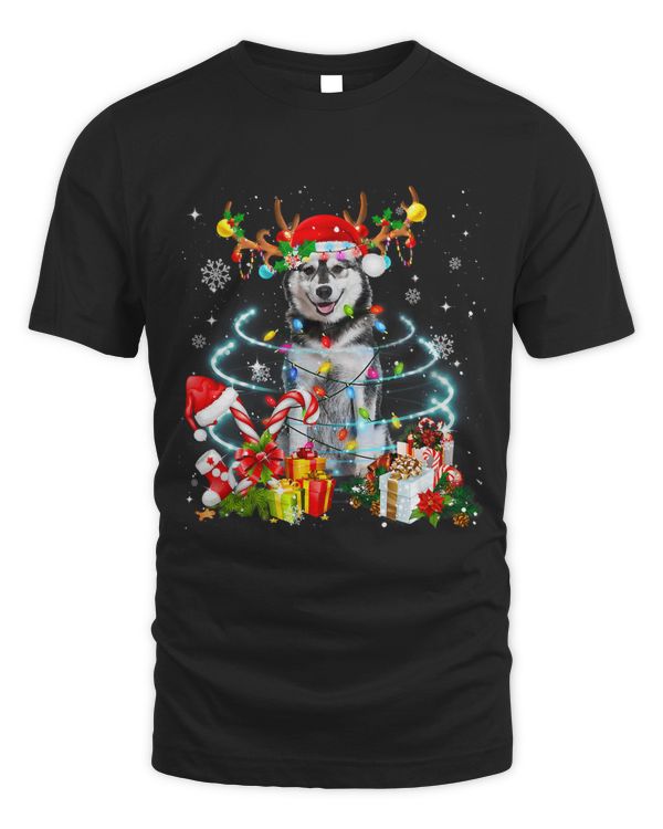 Husky Reindeer Christmas Tree Lights Pajama Dog Xmas 201