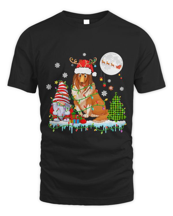 Santa Reindeer Rough Collie With Gnome Xmas Dog Lover Owner 254