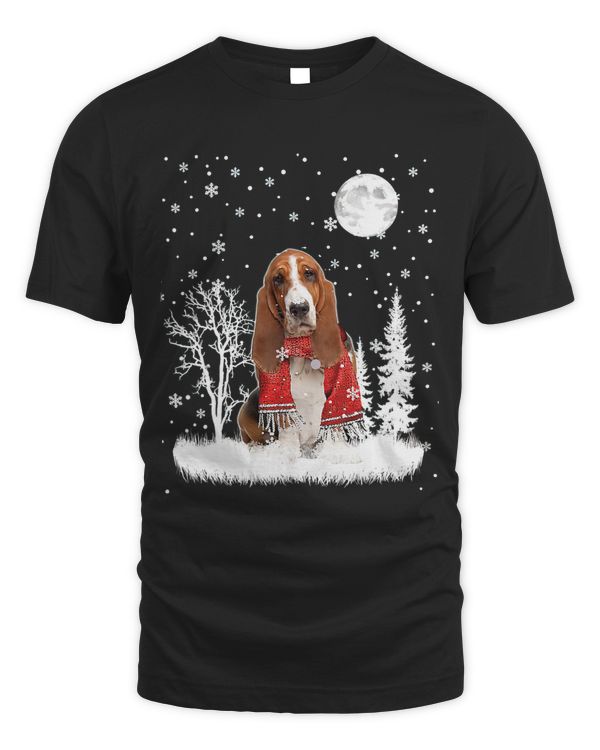 Basset Hound Under Moonlight Snow Christmas Pajama 29