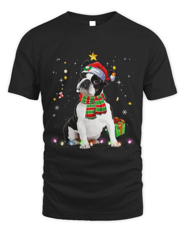Boston Terrier Santa Christmas Tree Lights Xmas Pajama Boys 63