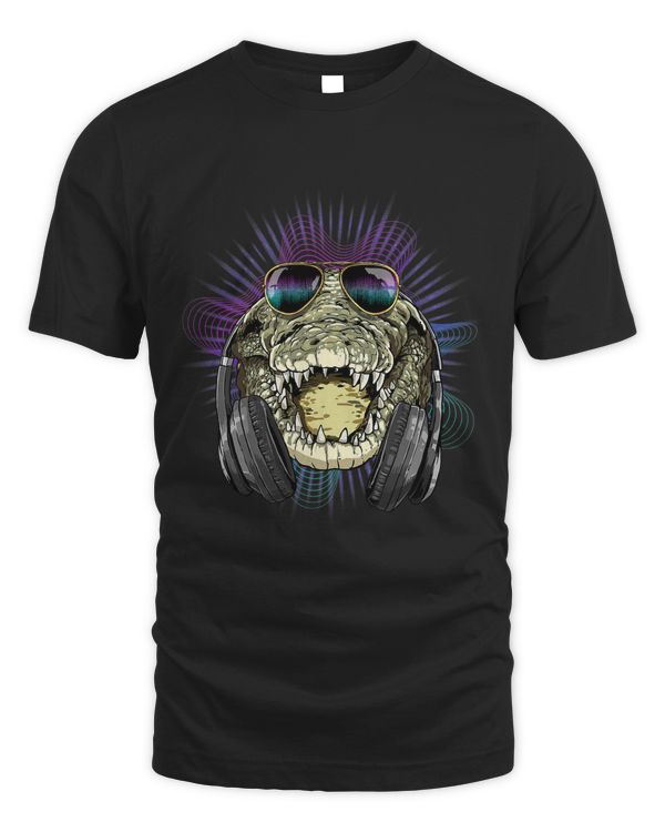 Music Crocodile Dj With Headphones Musical Crocodile Lovers 596