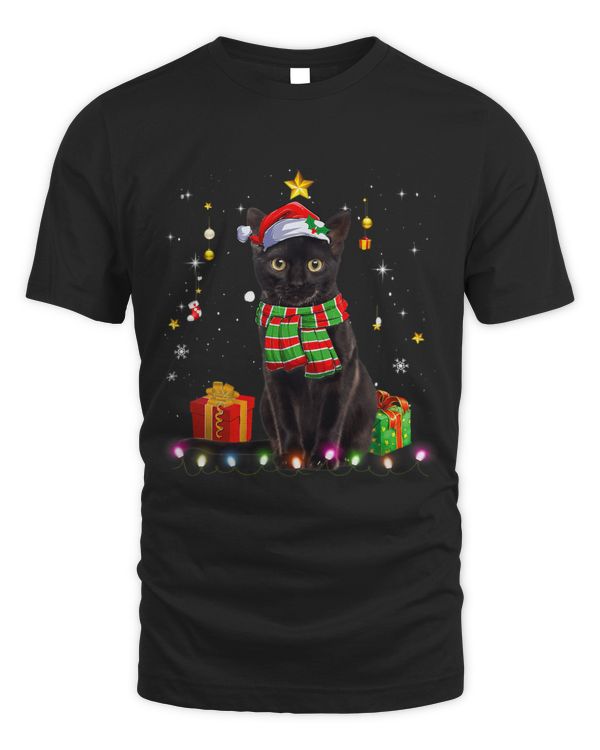 Black Cat Santa Funny Christmas Tree Lights Xmas Pjs Boys 42