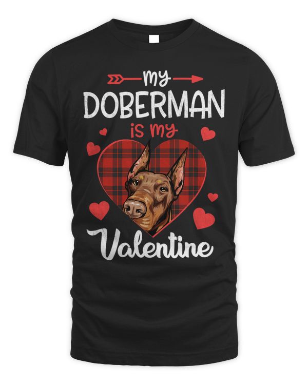 Doberman Is My Valentine Dog Red Plaid Heart Valentine Day 136