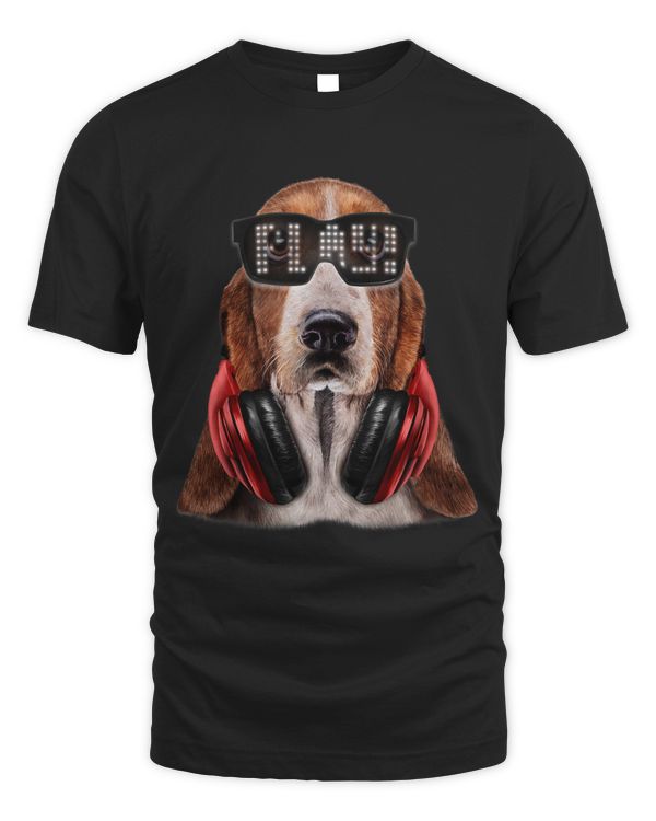 Basset Hound Dog as DJ LED Sunglass and Headphone