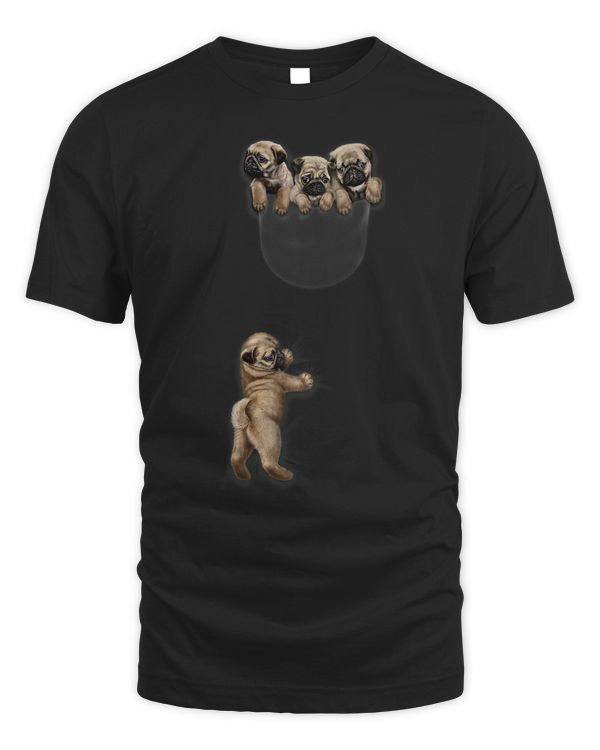 Cute Baby Pugs Gazing Out from Pocket Dog
