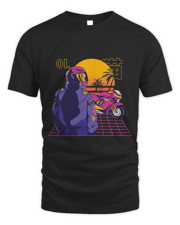Cool Motorcycle Graphic Vaporwave Sunset for Motorcyclists