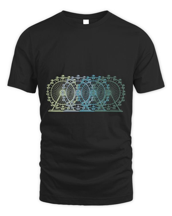 Ferris Wheel in Vintage Retro Blue and Green Color