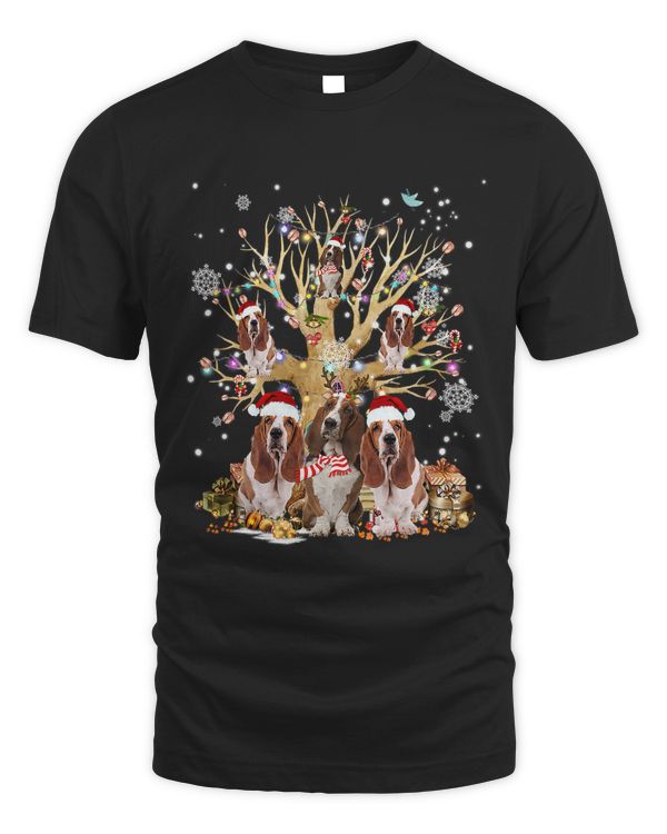 Basset Hound Christmas Tree Lights Xmas Pajama Dog 286