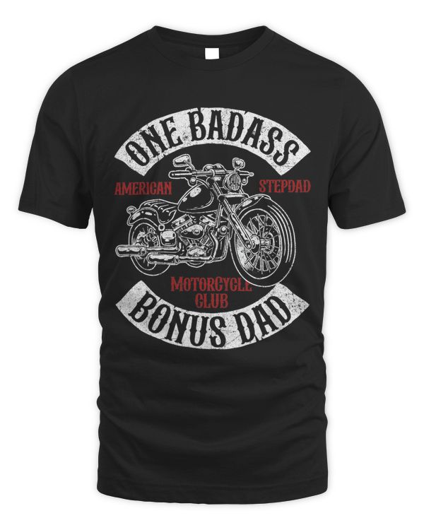 Mens One Badass Bonus Stepdad Biker Motorcycle Step Dad Gift Idea
